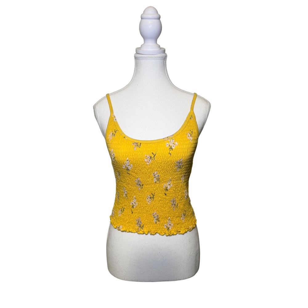 Hollister Yellow Smocked Floral Crop Tank Medium
